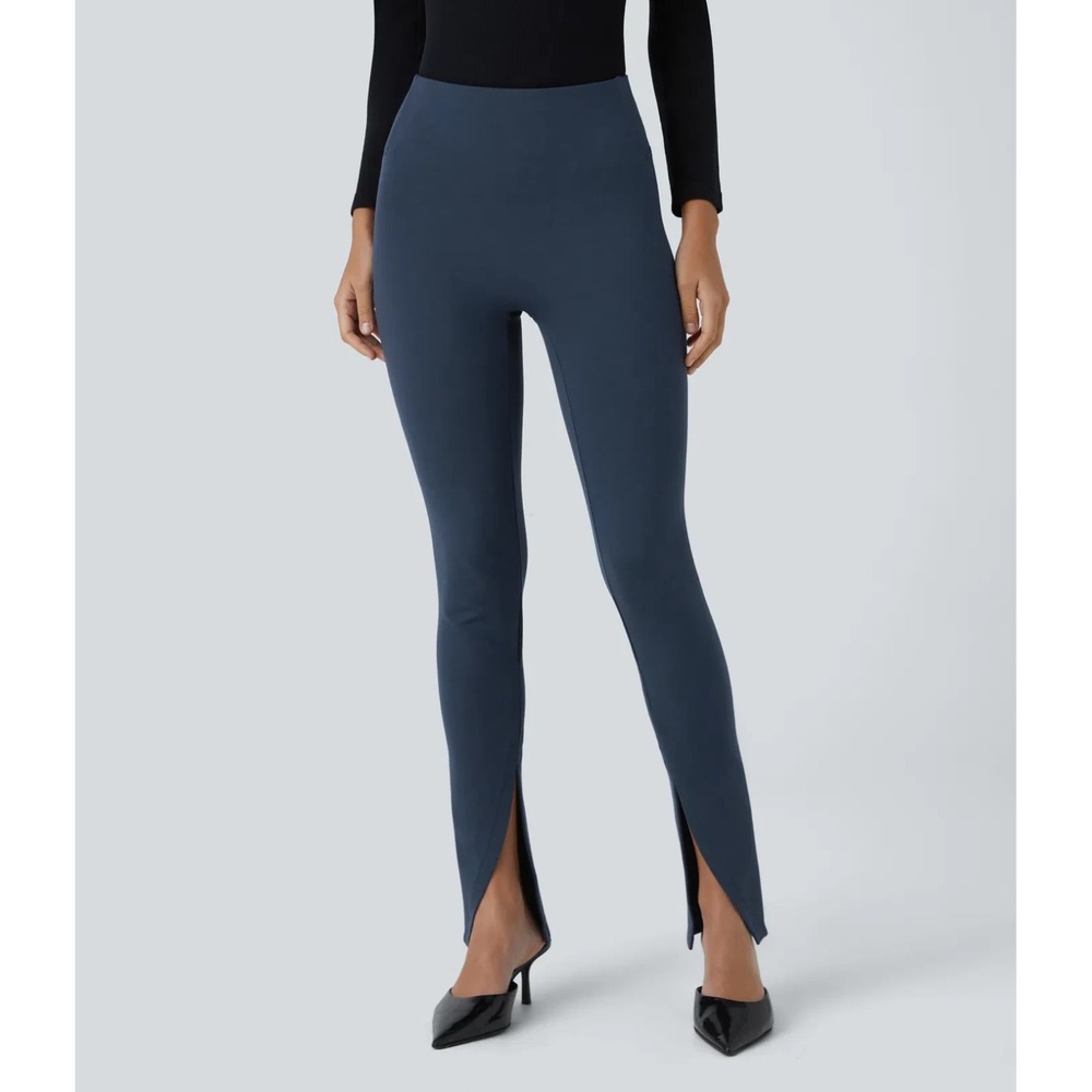 Halara Flex High Waisted Front Slit Office Trouser Navy Blue Womens Sz Large NWT